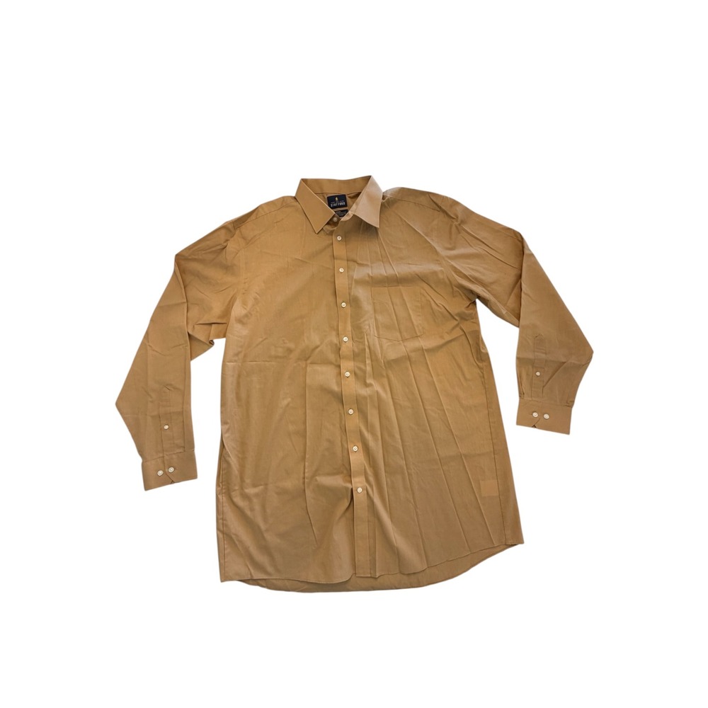 Stafford Travel Easy-Care Broadcloth Dress Shirt Tan Mens 18.5 38-39 X-Tall Fit